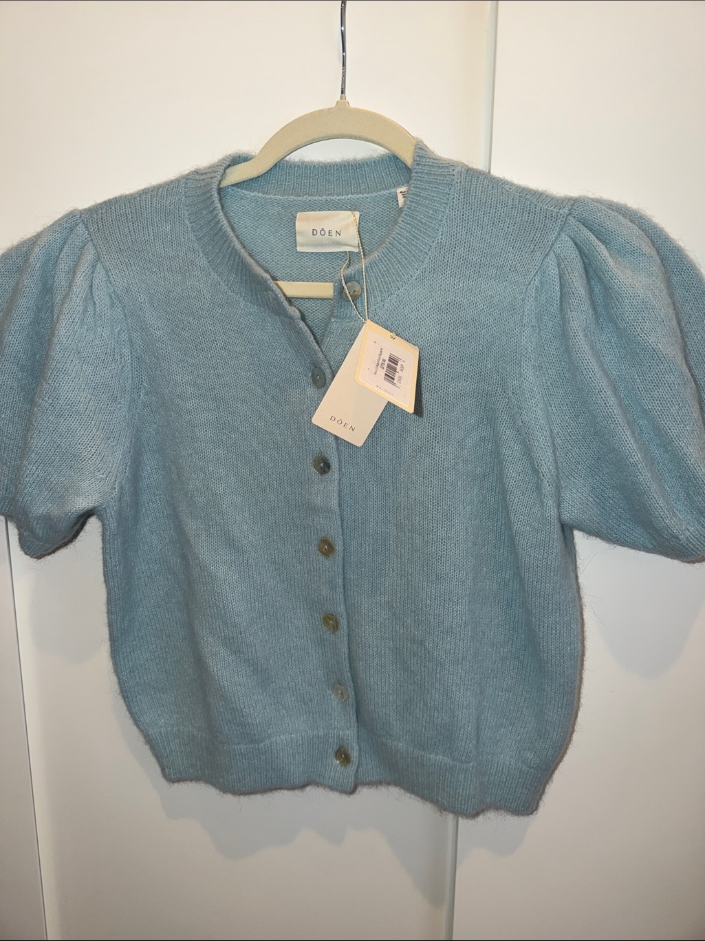 Doen Puff Sleeve Cardigan In Light Blue